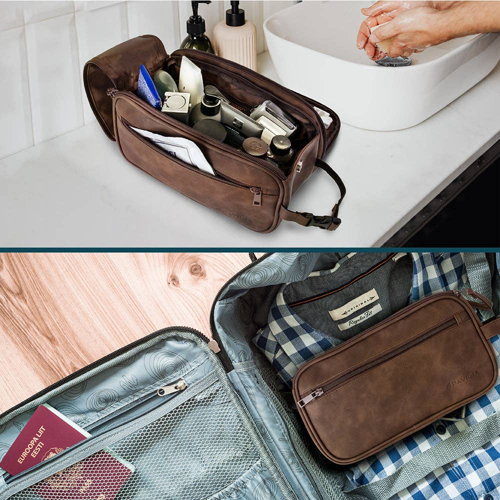 Men's Classic Toiletry Bag with Personalized Leather Patch