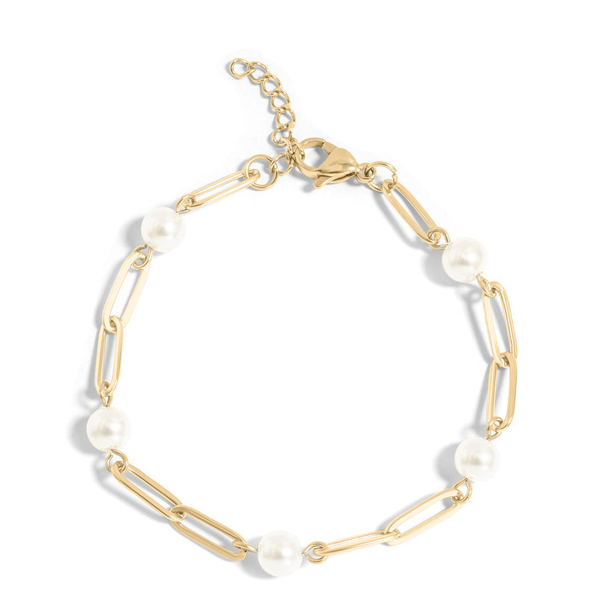 7" Pearl Paperclip Station Bracelet