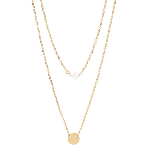 16 +2" Pearl and Disk Layered Necklace