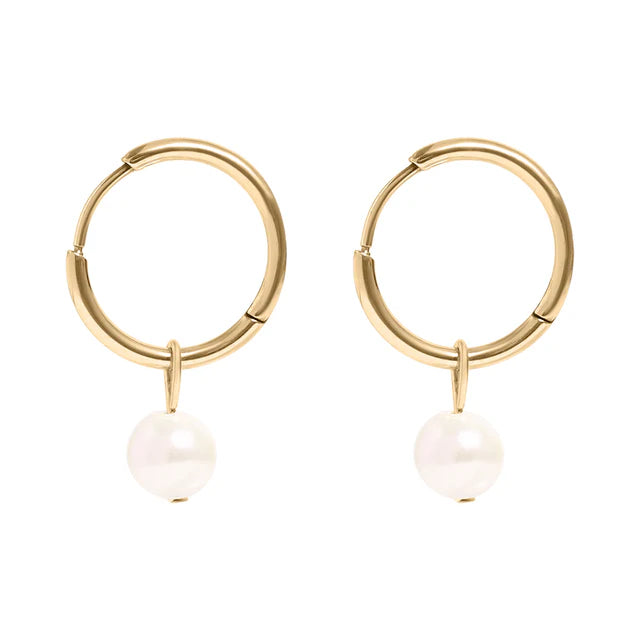Pearl Drop Hoop Earrings