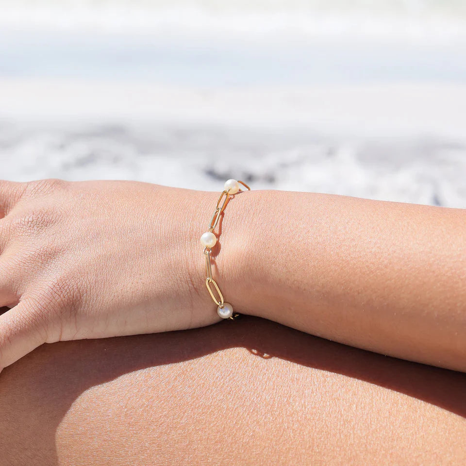 7" Pearl Paperclip Station Bracelet