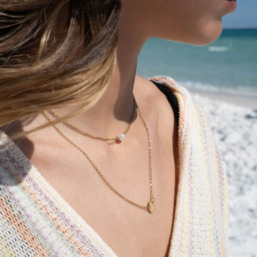16 +2" Pearl and Disk Layered Necklace