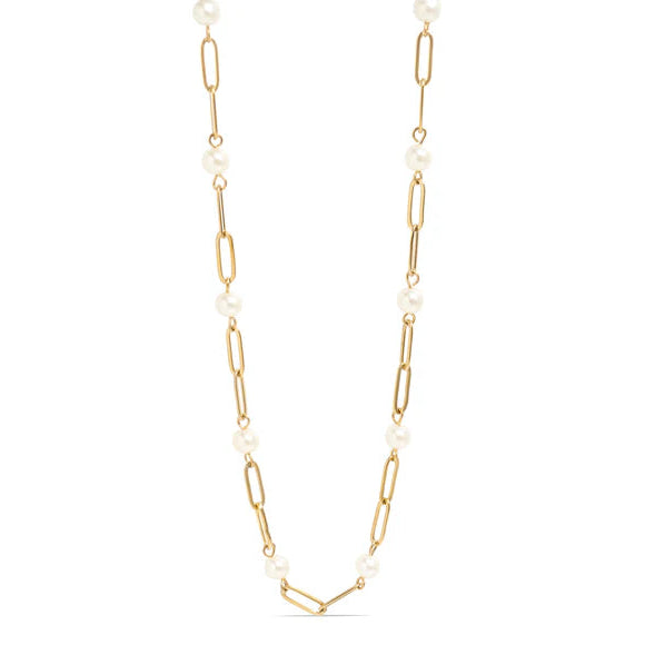 16 +2" Paperclip Pearl Necklace